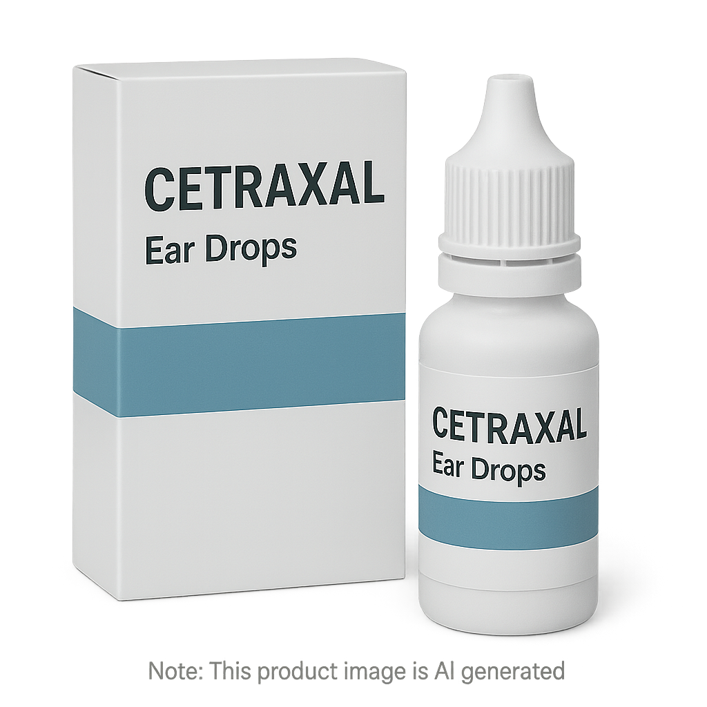 Box of Cetraxal Ear Drops used to treat bacterial ear infections